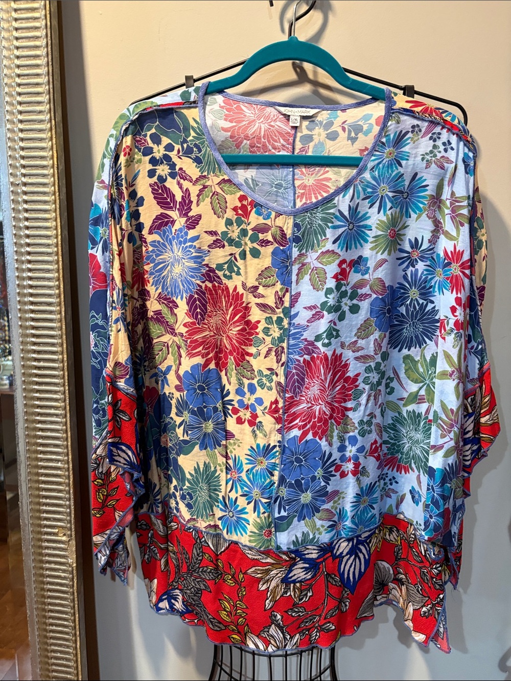 John Mark Multicolor Floral Patchwork Tunic Top